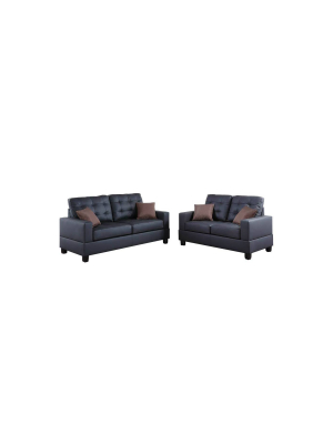 2pc Gracious Sofa Set With Pillows Black - Benzara