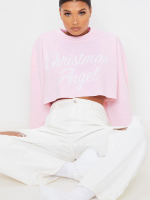 Light Pink Christmas Angel Cropped Sweatshirt