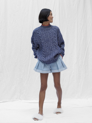 Cable Knit Sweater - Blue Melange