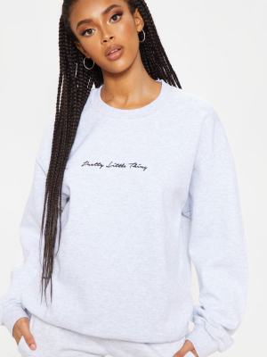 Prettylittlething Ash Grey Embroidered Sweater