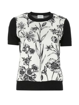 Salvatore Ferragamo Botanical Print Short Sleeve Knit Top