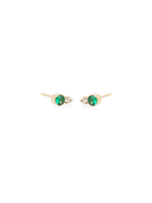 14k Mixed Emerald Bezel & Diamond Prong Studs