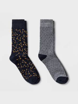 Men's Dotted Novelty Socks 2pk - Goodfellow & Co™ Navy/gray 7-12