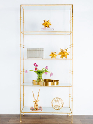 Stewart Tall Etagere With Square Iron Rings In Gold Leaf