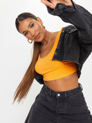 Orange Knitted Rib Scoop Crop Top