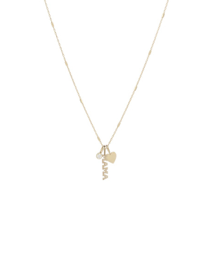 14k Gold Mama Charm Necklace With Heart And Diamond