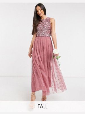 Maya Tall Bridesmaid Delicate Sequin 2 In 1 Midaxi Dress In Rose