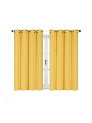 Kate Aurora 100% Hotel Thermal Blackout Yellow Grommet Top Curtain Panels