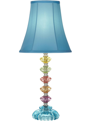 360 Lighting Bohemian Accent Table Lamp Stacked Clear Colored Glass Teal Blue Bell Shade For Kids Room Bedroom Bedside