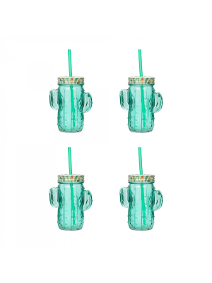 Amici Home Cactus Mason Drinking Jar, 16oz, Set Of 4