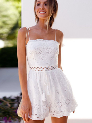 Tassel Tie Sleeveless Broderie Anglaise Beach Rompers