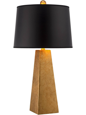 Possini Euro Design Modern Table Lamp Luxe Obelisk Gold Foil Black Paper Drum Shade For Living Room Family Bedroom Bedside Office