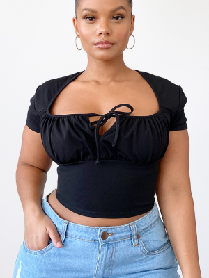 Plus Black Tie Front Crop Top