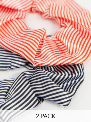 Asos Design Pack Of 2 Scrunchies In Stripe Prints