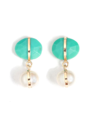 Turquoise And Pearl Drop Earrings
