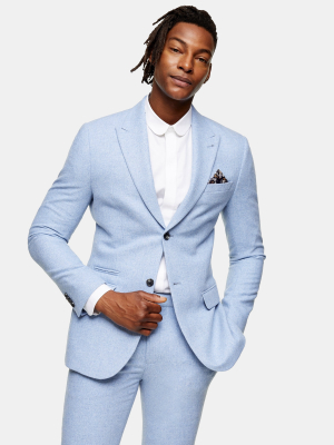 Light Blue Slim Fit Single Breasted Warm Handle Suit Blazer With Peak Lapels