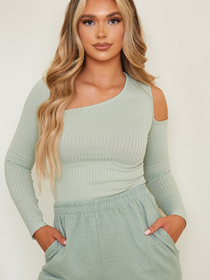 Sage Green Rib Cut Out Long Sleeve Bodysuit