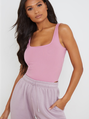 Mauve Rib Scoop Neck Sleeveless Bodysuit