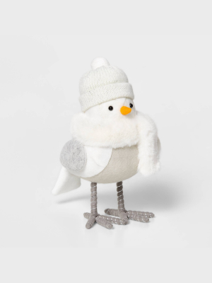 Bird With White Faux Fur Hat & Pink Scarf Decorative Figurine - Wondershop™