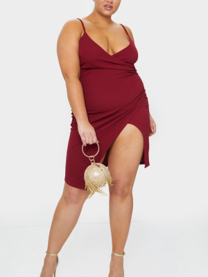 Plus Lauriell Burgundy Wrap Front Crepe Midi Dress