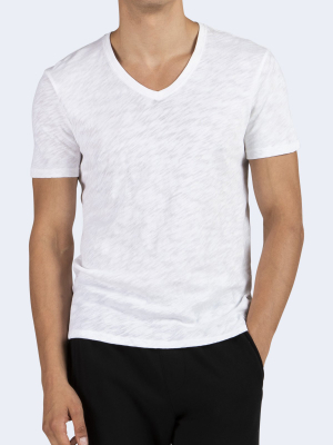 Men's V-neck Cotton T-shirt In White