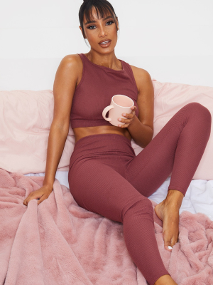 Chocolate Soft Rib Racer Bralette And Legging...