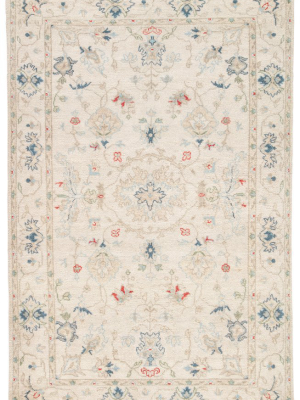 Hacci Hand-knotted Floral Cream & Blue Area Rug