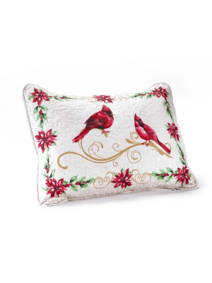 Lakeside Holiday Cardinal Sham With Floral, Mistletoe Accents