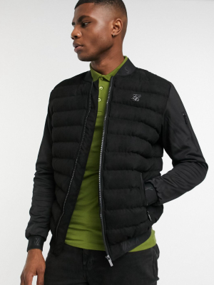 Siksilk Puffer Jacket With Contrast Sleeve In Black