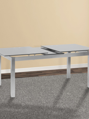 Ivan Extension Dining Table In Brushed Stainless Steel And Gray Tempered Glass Top - Armen Living