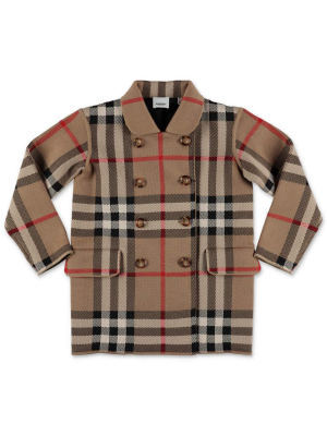 Burberry Kids Check Jacquard Double Breasted Coat