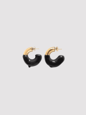 Black Rubberized Small Gold Earrings