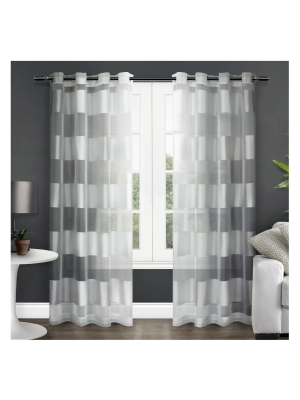 Set Of 2 Navaro Striped Sheer Grommet Top Window Curtain Panels White Exclusive Home