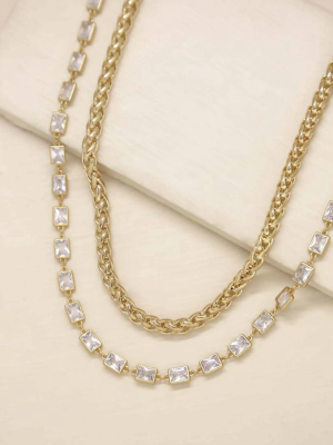 Double The Trouble Crystal & 18k Gold Plated Chain Necklace Set