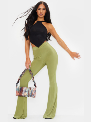 Khaki Slinky Flared Pants