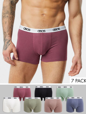 Asos Design 7 Pack Trunks With Contrast White Branded Waistband Save