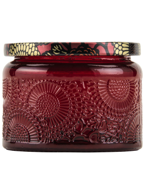 Petite Embossed Glass Jar Candle In Goji Tarocco Orange