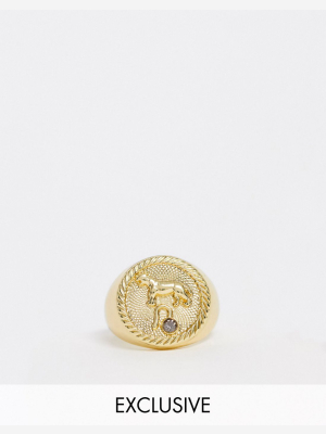 Reclaimed Vintage Inspired 14k Gold Plate Leo Star Sign Coin Ring