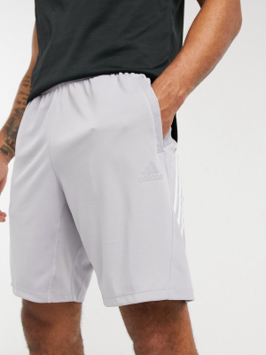 Adidas Training Three Stripe Shorts In Gray