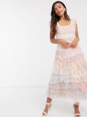 Needle & Thread Tiered Ruffle Midi Dress In Multi