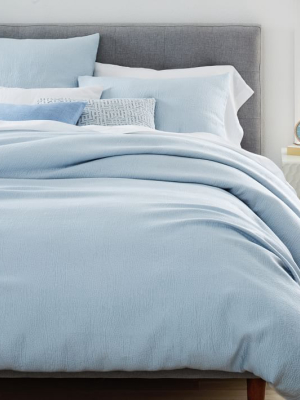 Tencel™ Cotton Matelasse Duvet Cover & Shams - Glass Blue