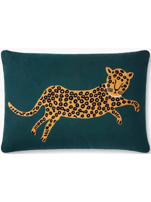 Leopard Pillow, Teal/gold