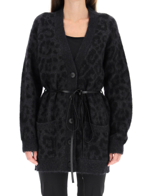 Valentino Leopard Pattern Tie Belt Cardigan