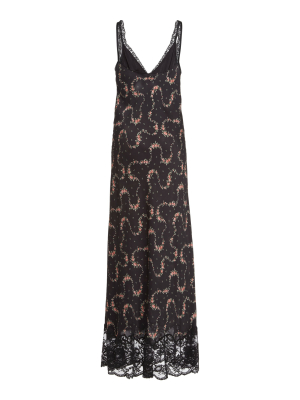 Lace-trimmed Printed Crepe Slip Dress