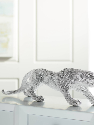 Studio 55d Prowling 23 1/2" Wide Electroplated Silver Leopard Sculpture