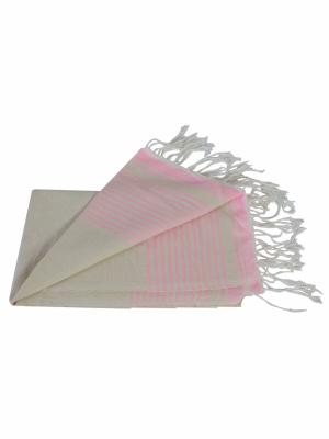 Moroccan Throw/shawl, Off-white With Bright Pink Stripes