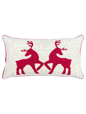 Cable Knitted Deer 14" X 26" Natural Cotton Poly Filled Pillow