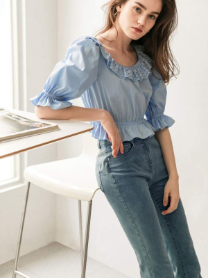 Ethel Blue Lace Collar Blouse