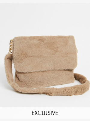 Glamorous Exclusive Faux Fur Cross Body Bag In Camel