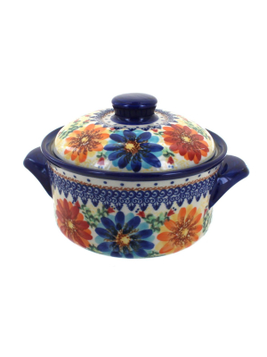 Blue Rose Polish Pottery Autumn Burst Round Baker With Lid